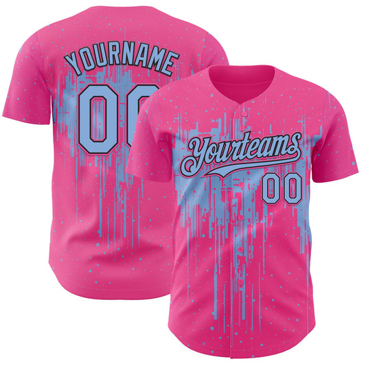 Custom Pink Light Blue-Black Dripping Splatter Paint Authentic Baseball Jersey - Main View