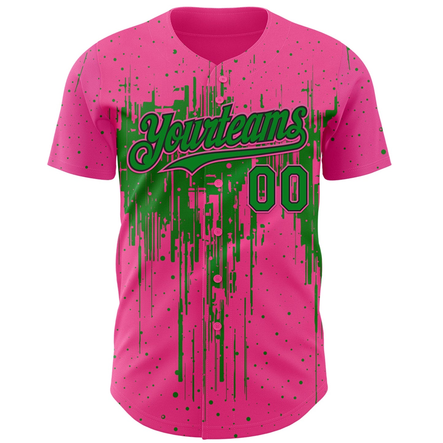 Custom Pink Grass Green-Black Dripping Splatter Paint Authentic Baseball Jersey view 2