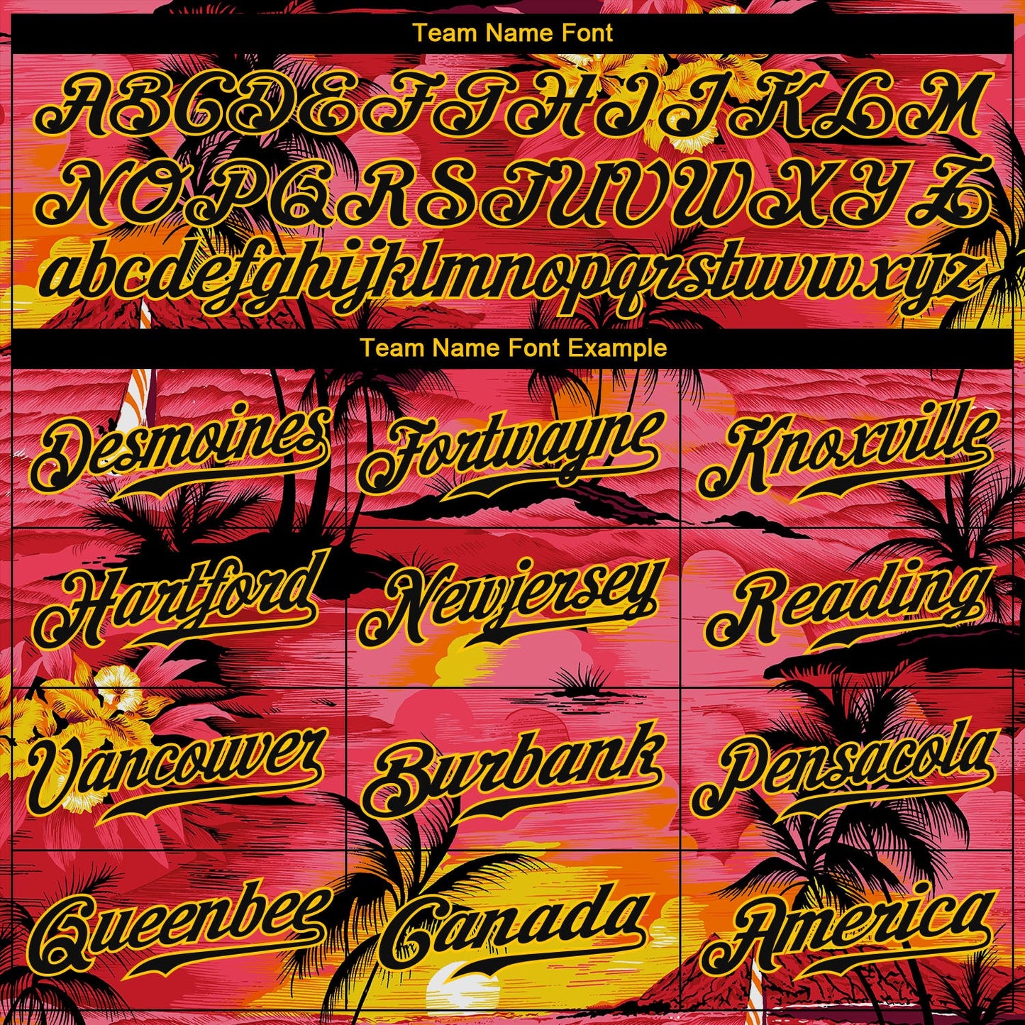 Custom Red Black-Yellow 3D Pattern Design Sun Beach Hawaii Palm Trees Authentic Baseball Jersey view 4