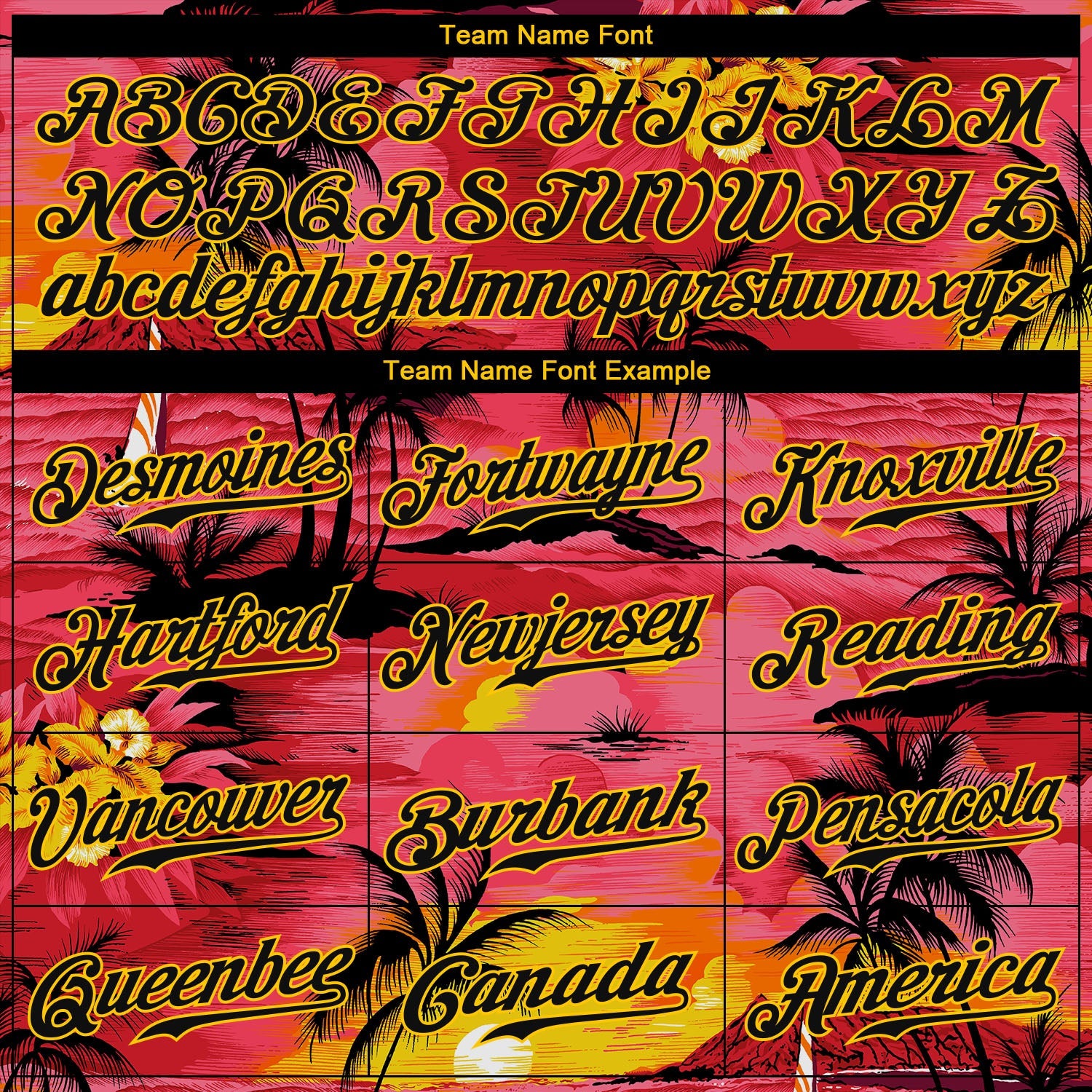 Custom Red Black-Yellow 3D Pattern Design Sun Beach Hawaii Palm Trees Authentic Baseball Jersey view 4
