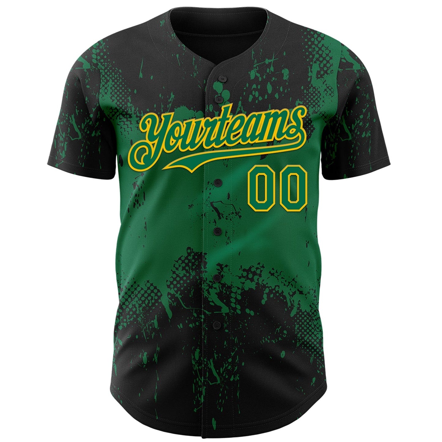 Custom Black Kelly Green-Yellow Abstract Splatter Grunge Paint Authentic Baseball Jersey view 2