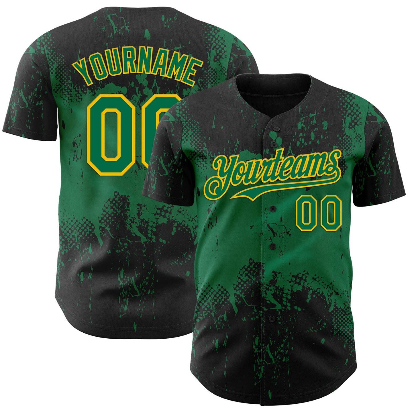Custom Black Kelly Green-Yellow Abstract Splatter Grunge Paint Authentic Baseball Jersey - Main View