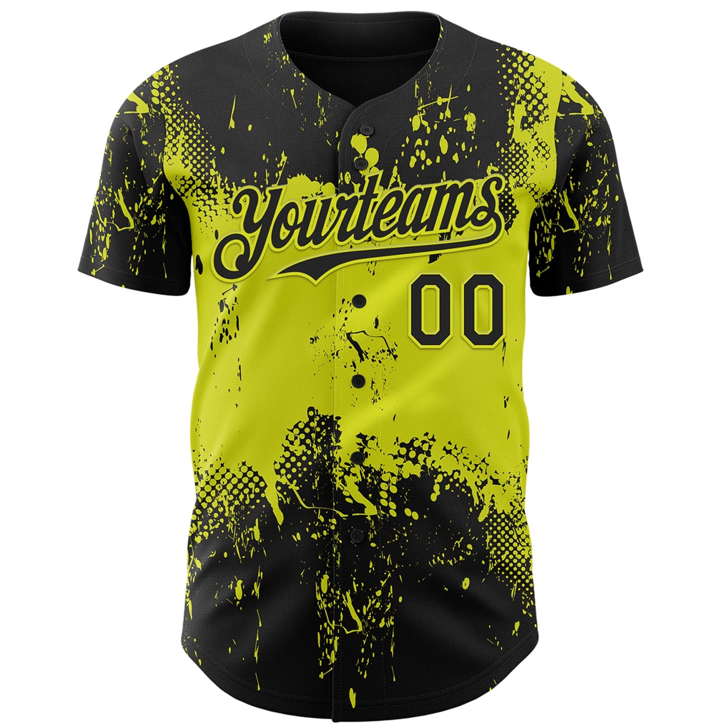 Custom Black Neon Yellow Abstract Splatter Grunge Paint Authentic Baseball Jersey view 2