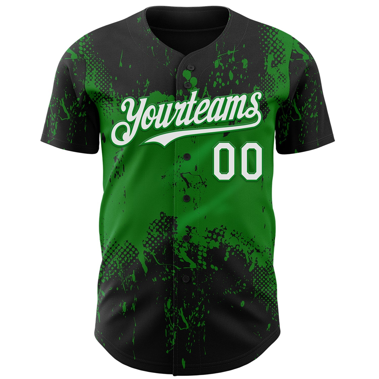 Custom Black White-Grass Green Abstract Splatter Grunge Paint Authentic Baseball Jersey view 2