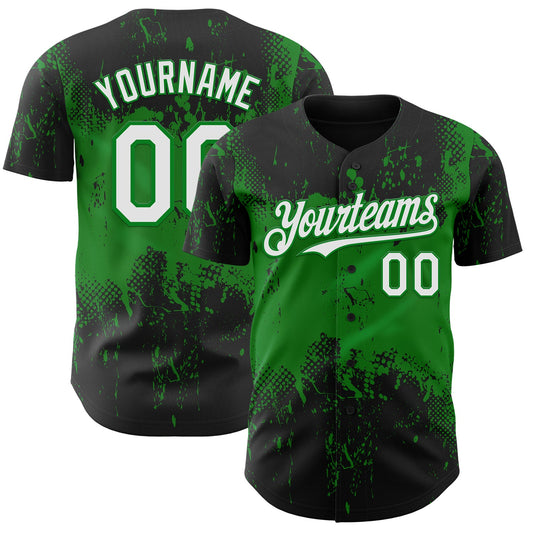 Custom Black White-Grass Green Abstract Splatter Grunge Paint Authentic Baseball Jersey - Main View