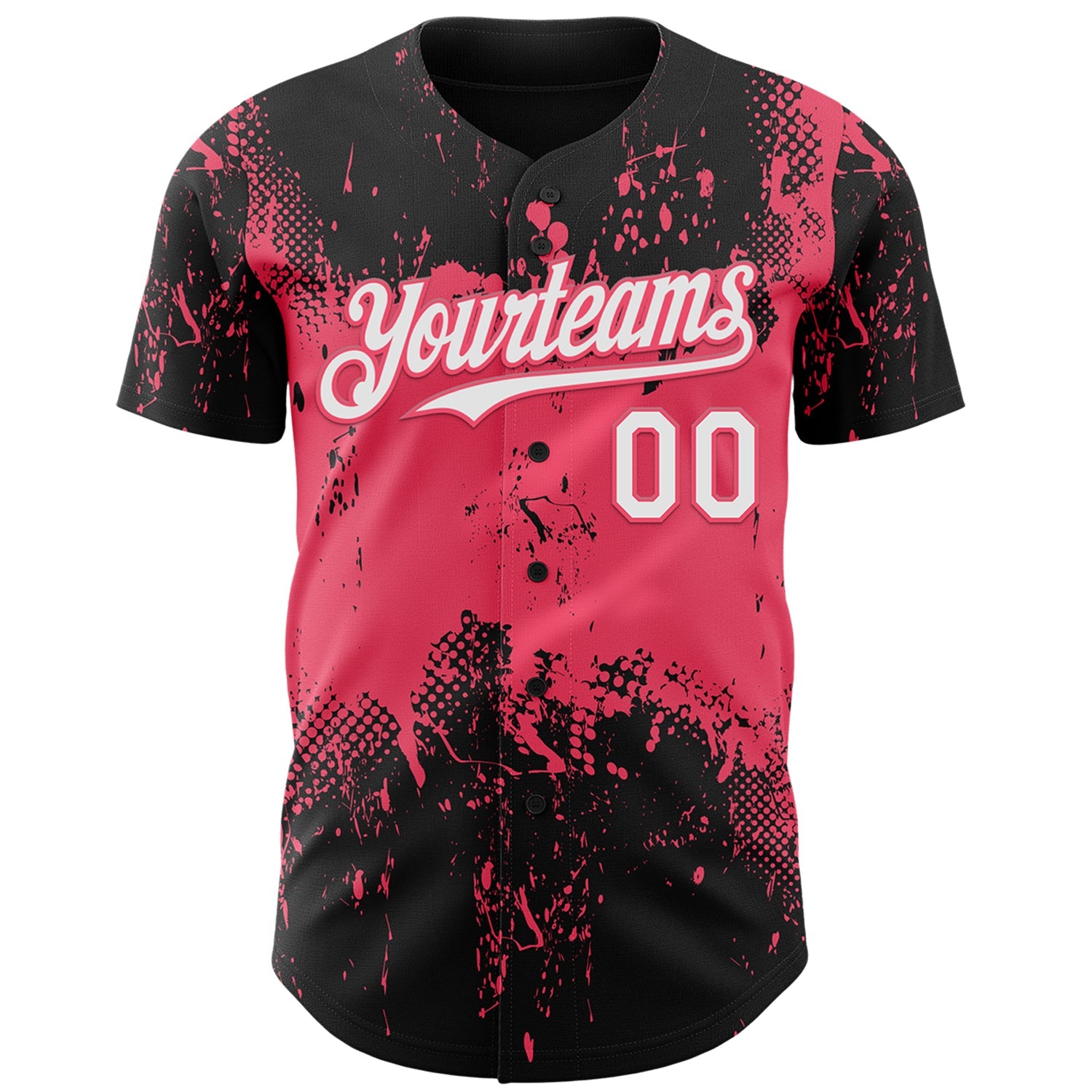 Custom Black White-Neon Pink Abstract Splatter Grunge Paint Authentic Baseball Jersey view 2