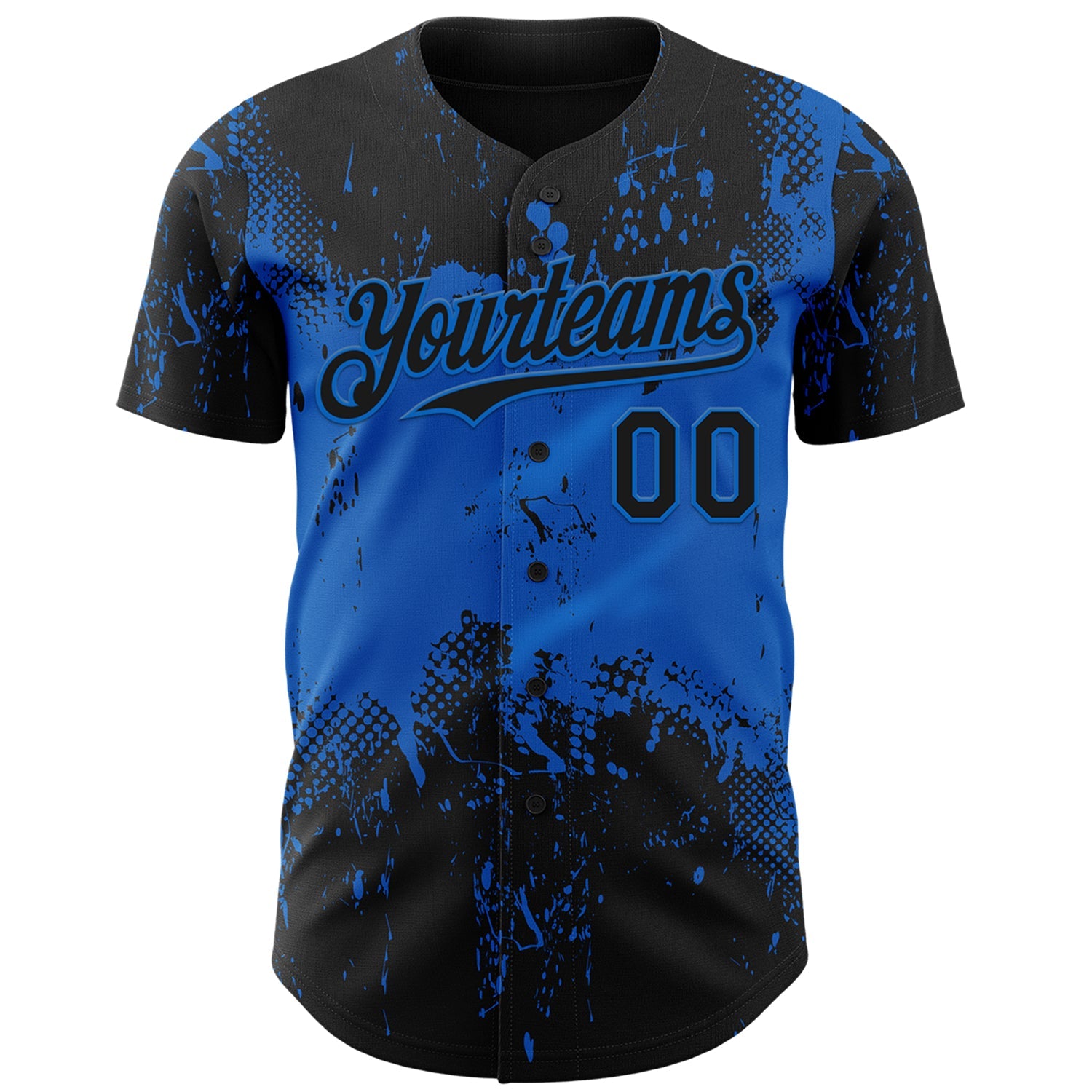 Custom Black Blue Abstract Splatter Grunge Paint Authentic Baseball Jersey view 2
