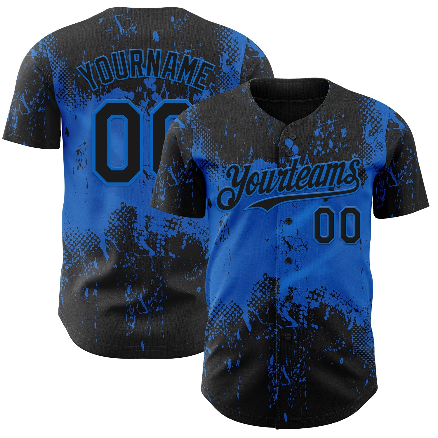 Custom Black Blue Abstract Splatter Grunge Paint Authentic Baseball Jersey - Main View