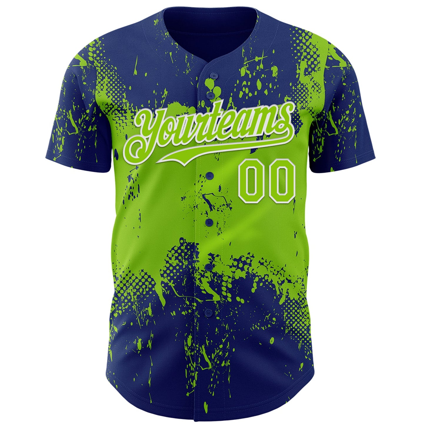 Custom Royal Neon Green-White Abstract Splatter Grunge Paint Authentic Baseball Jersey view 2