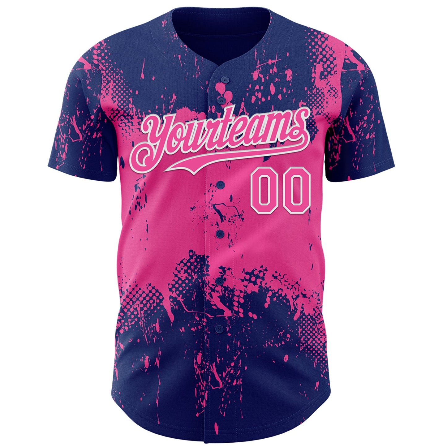 Custom Royal Pink-White Abstract Splatter Grunge Paint Authentic Baseball Jersey view 2