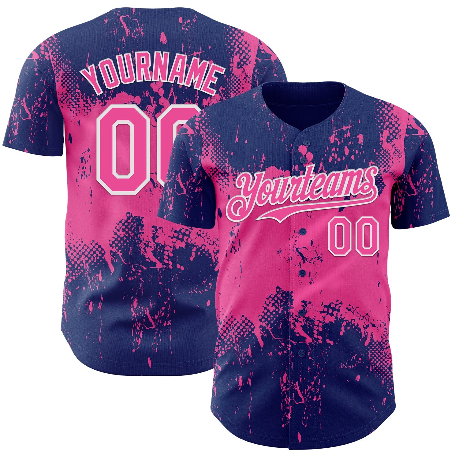 Custom Royal Pink-White Abstract Splatter Grunge Paint Authentic Baseball Jersey - Main View