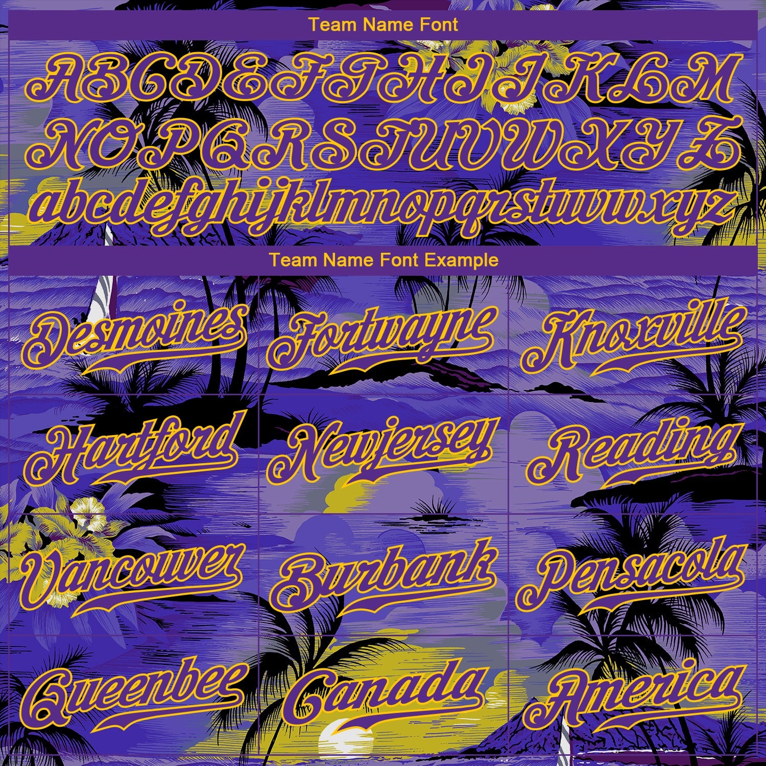 Custom Purple Yellow 3D Pattern Design Sun Beach Hawaii Palm Trees Authentic Baseball Jersey view 4
