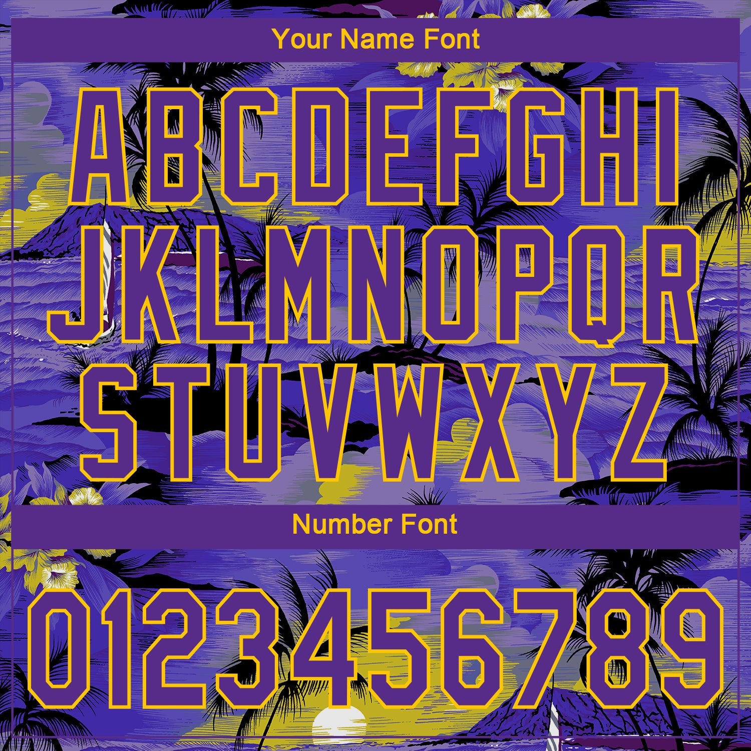 Custom Purple Yellow 3D Pattern Design Sun Beach Hawaii Palm Trees Authentic Baseball Jersey view 5