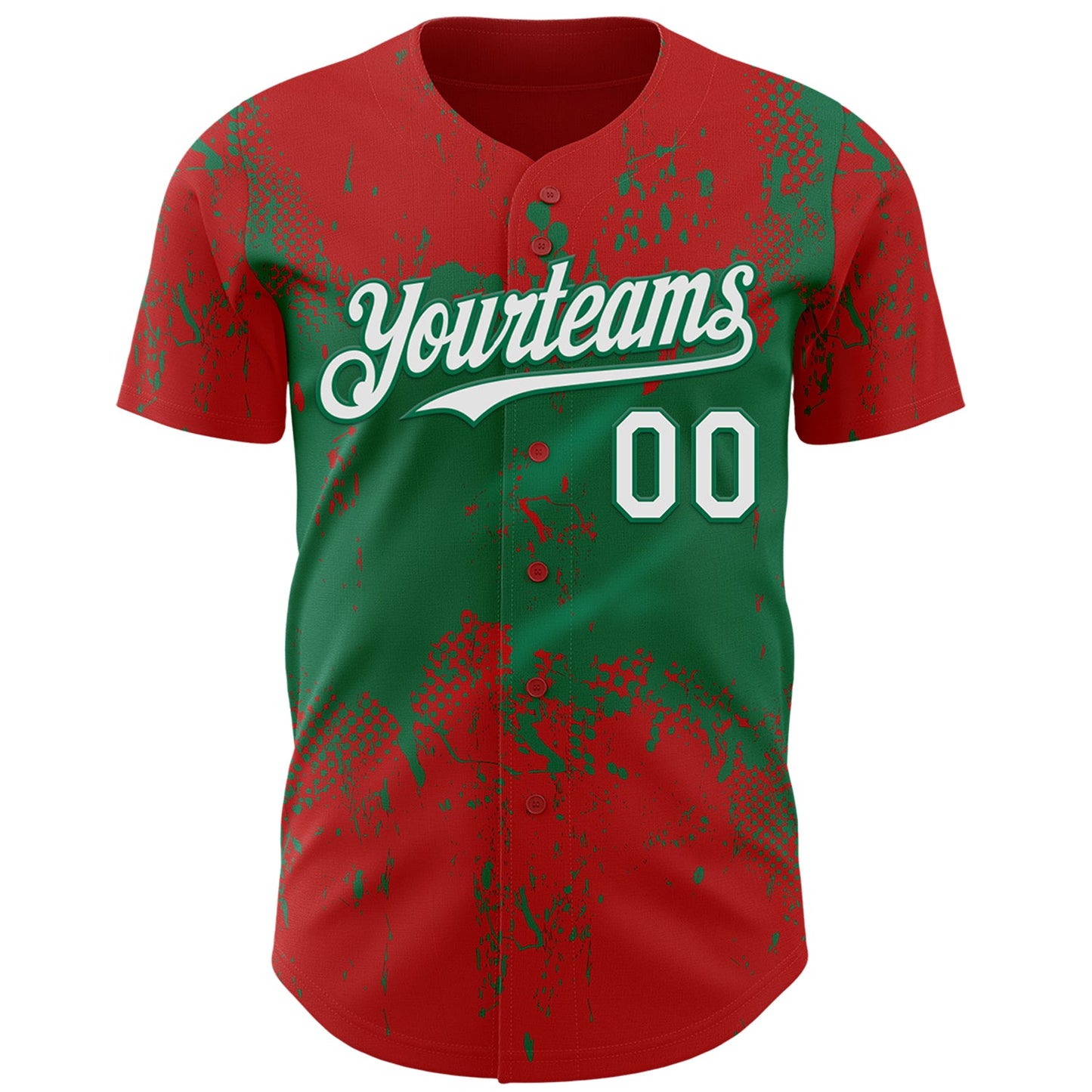 Custom Red White-Kelly Green Abstract Splatter Grunge Paint Authentic Baseball Jersey view 2