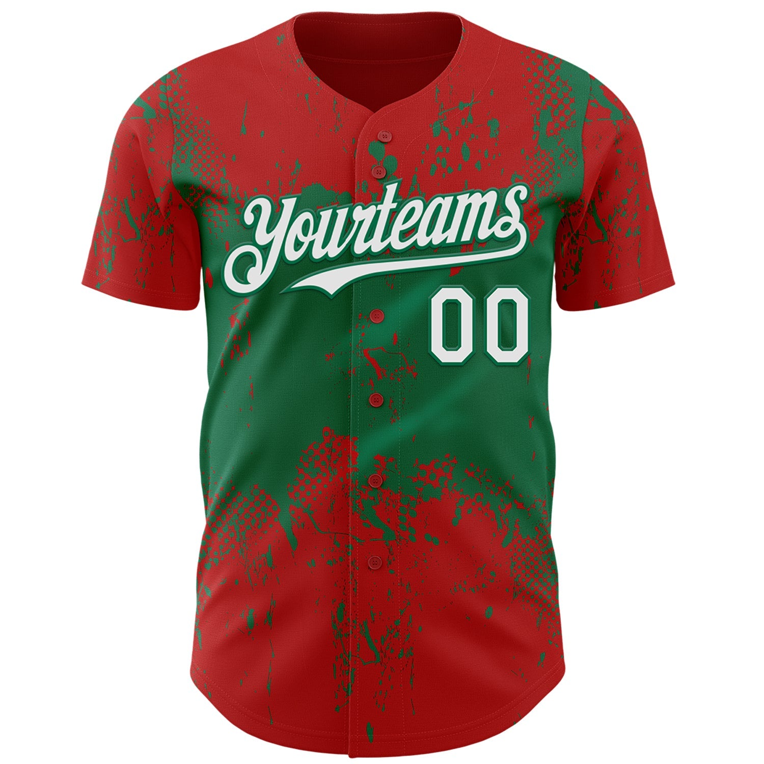 Custom Red White-Kelly Green Abstract Splatter Grunge Paint Authentic Baseball Jersey view 2