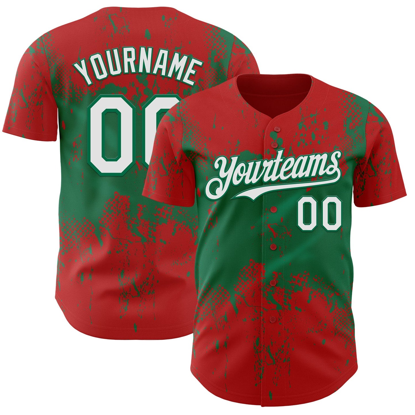 Custom Red White-Kelly Green Abstract Splatter Grunge Paint Authentic Baseball Jersey - Main View