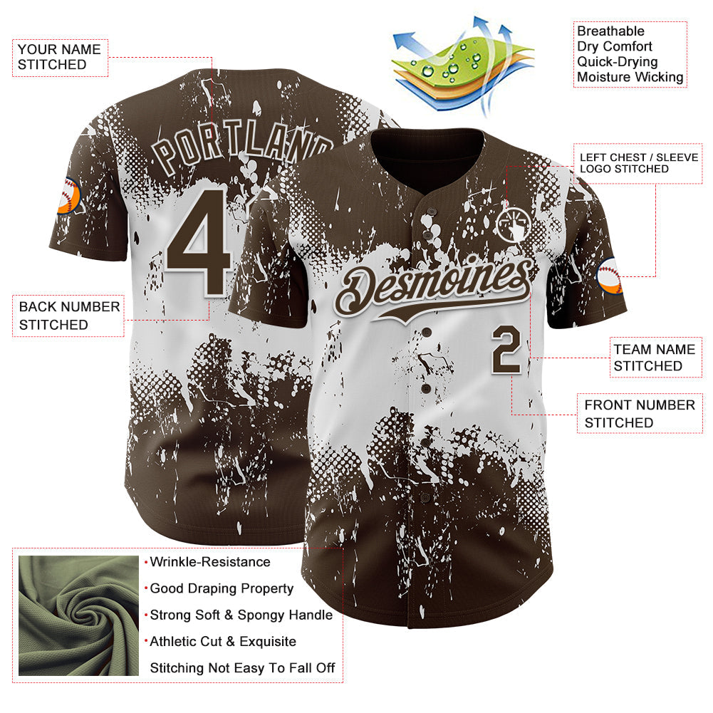 Custom Brown White Abstract Splatter Grunge Paint Authentic Baseball Jersey view 3