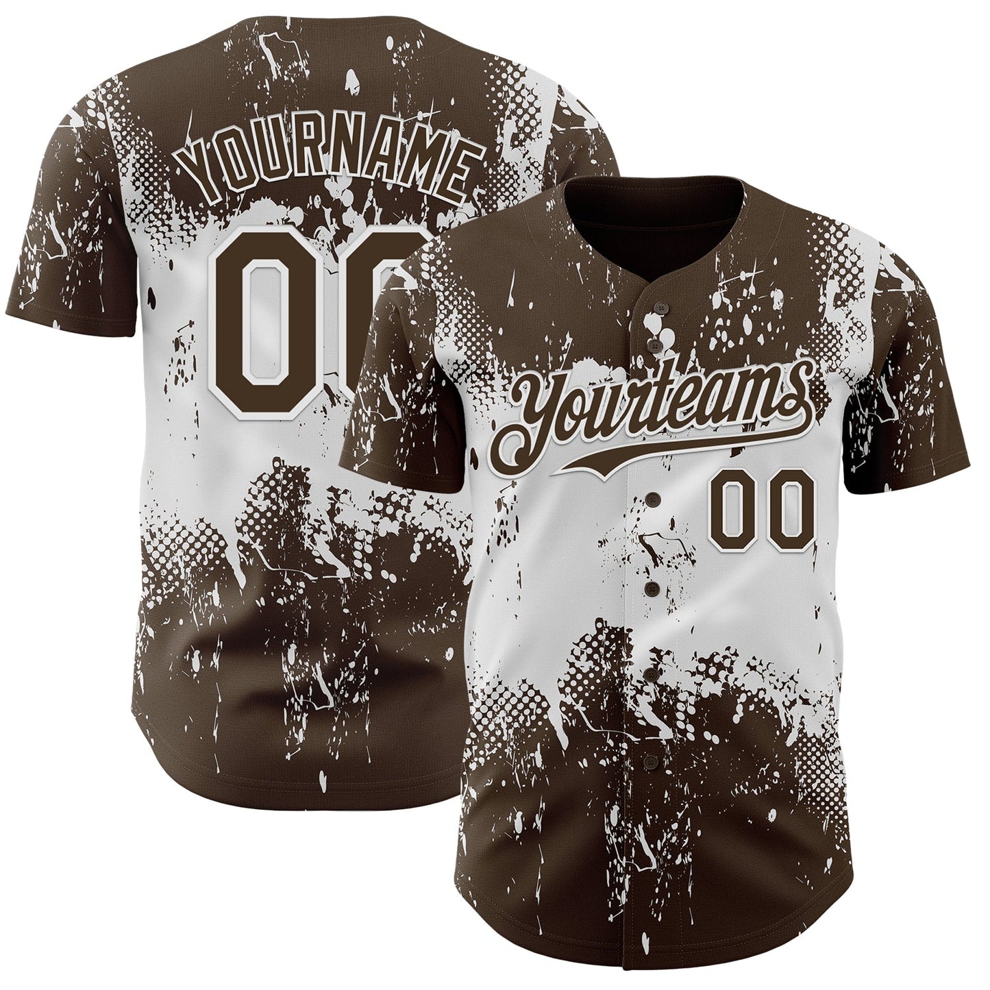 Custom Brown White Abstract Splatter Grunge Paint Authentic Baseball Jersey - Main View
