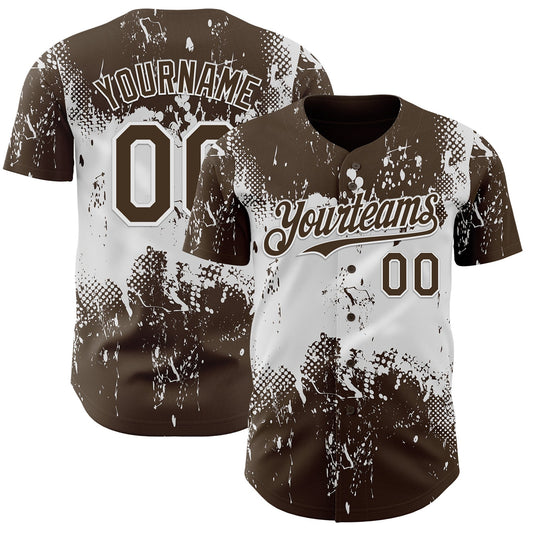 Custom Brown White Abstract Splatter Grunge Paint Authentic Baseball Jersey - Main View