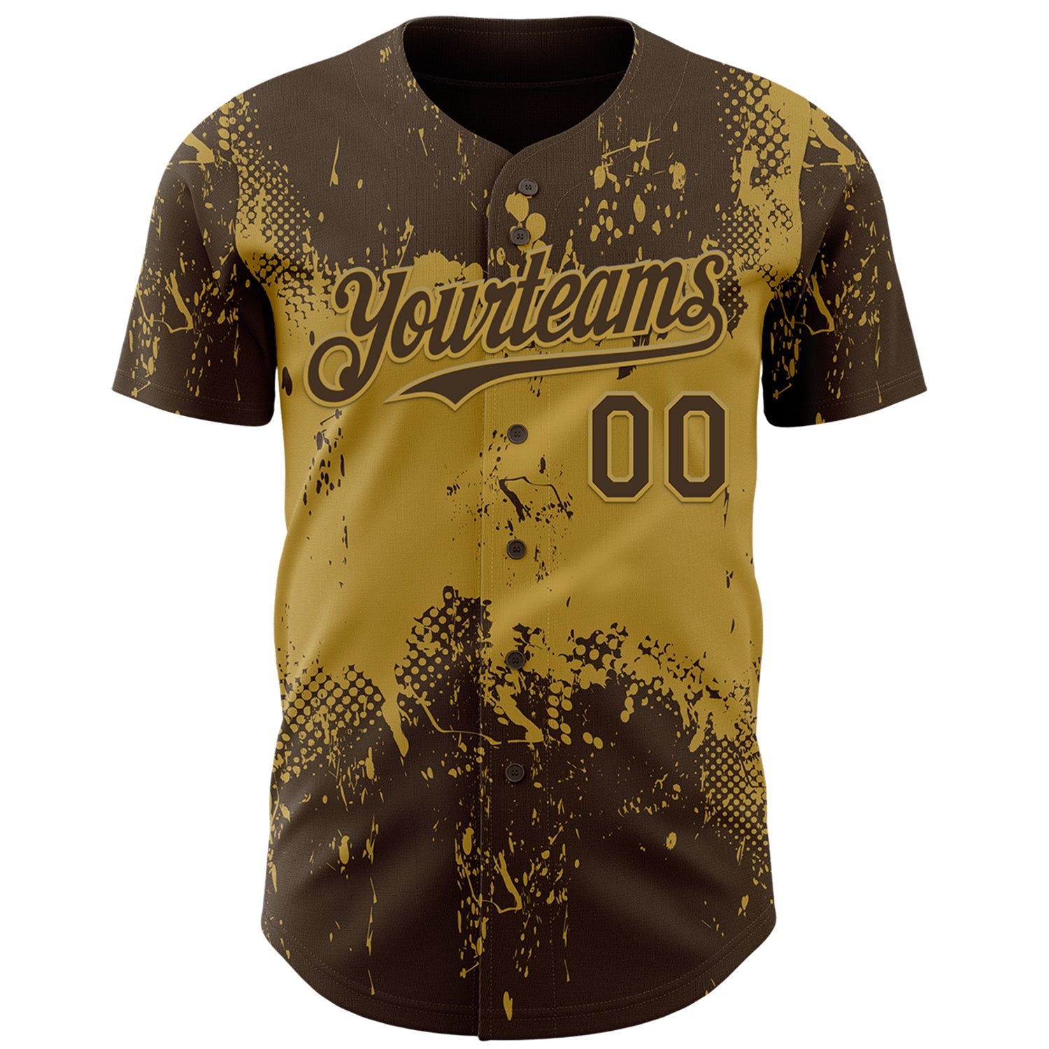 Custom Brown Old Gold Abstract Splatter Grunge Paint Authentic Baseball Jersey view 2