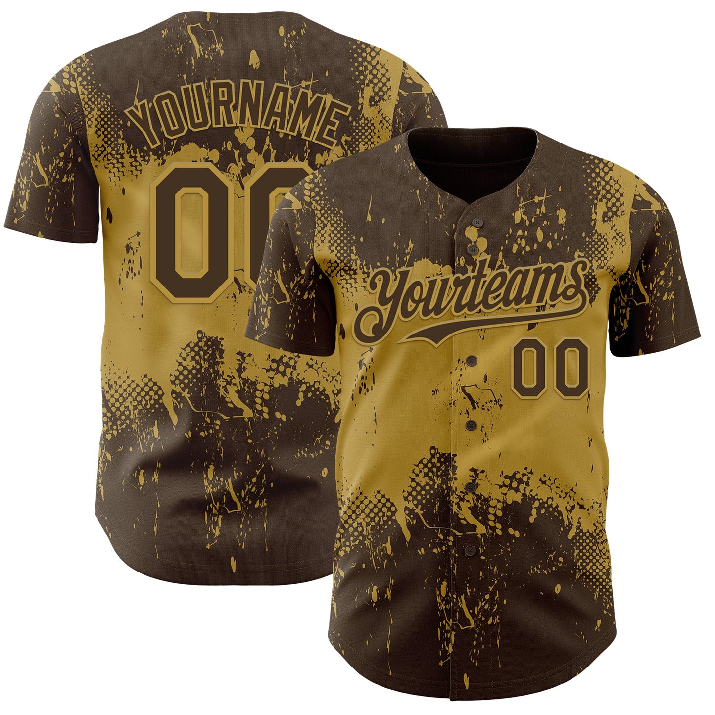 Custom Brown Old Gold Abstract Splatter Grunge Paint Authentic Baseball Jersey - Main View