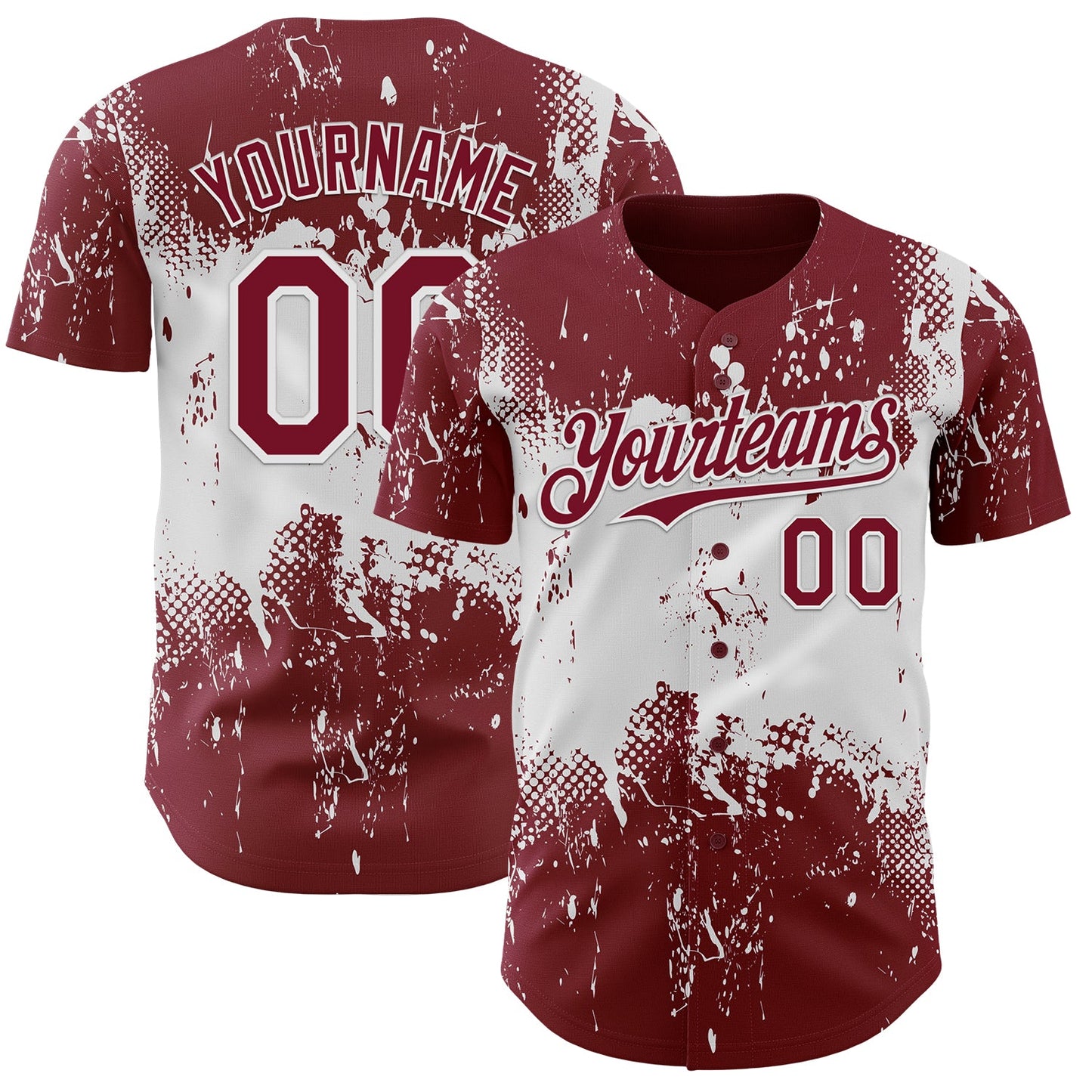 Custom Crimson White Abstract Splatter Grunge Paint Authentic Baseball Jersey - Main View