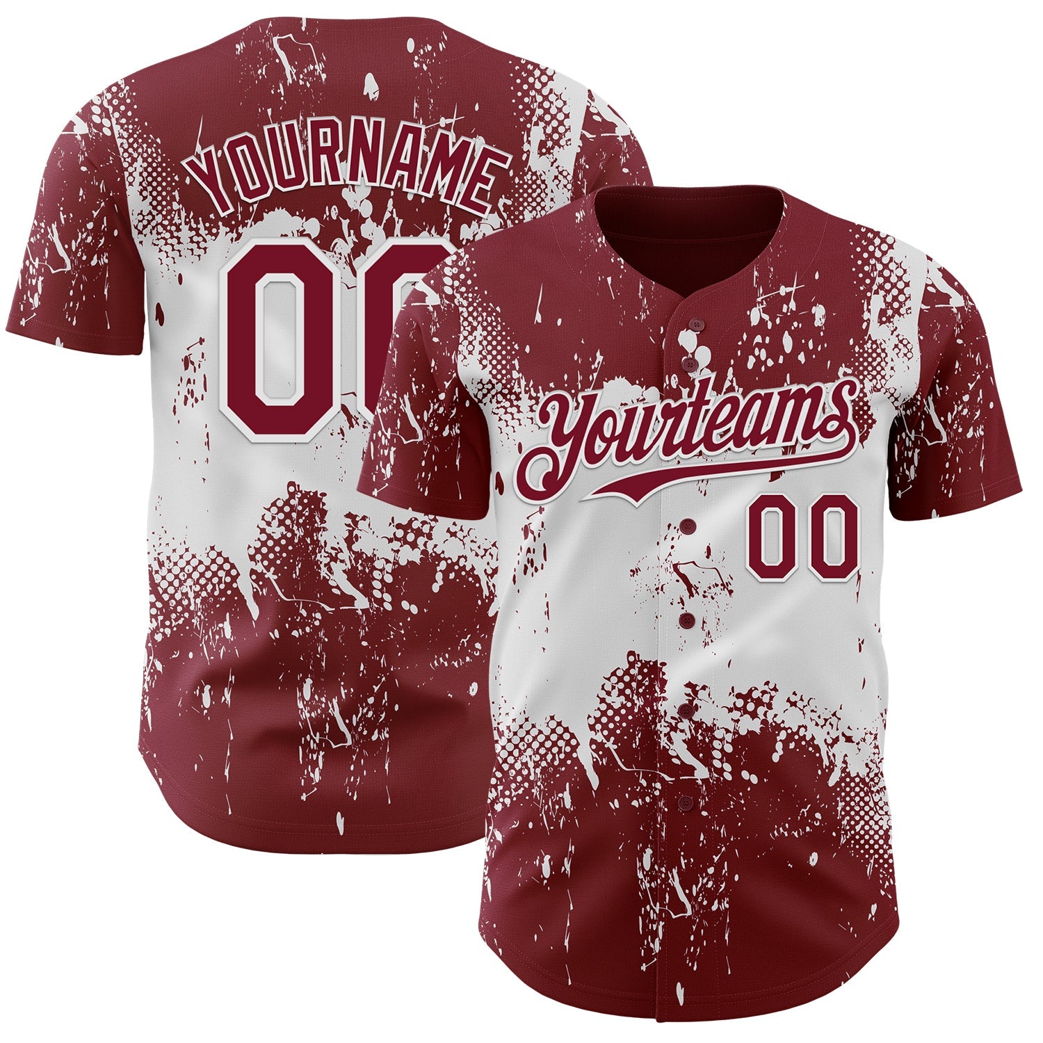 Custom Crimson White Abstract Splatter Grunge Paint Authentic Baseball Jersey - Main View