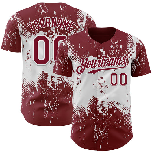 Custom Crimson White Abstract Splatter Grunge Paint Authentic Baseball Jersey - Main View