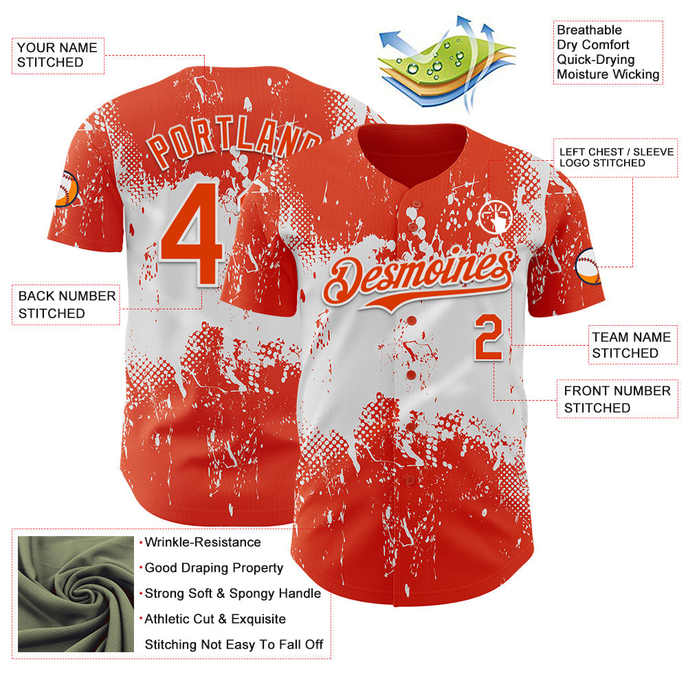 Custom Orange White Abstract Splatter Grunge Paint Authentic Baseball Jersey view 3