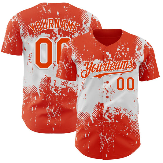Custom Orange White Abstract Splatter Grunge Paint Authentic Baseball Jersey - Main View