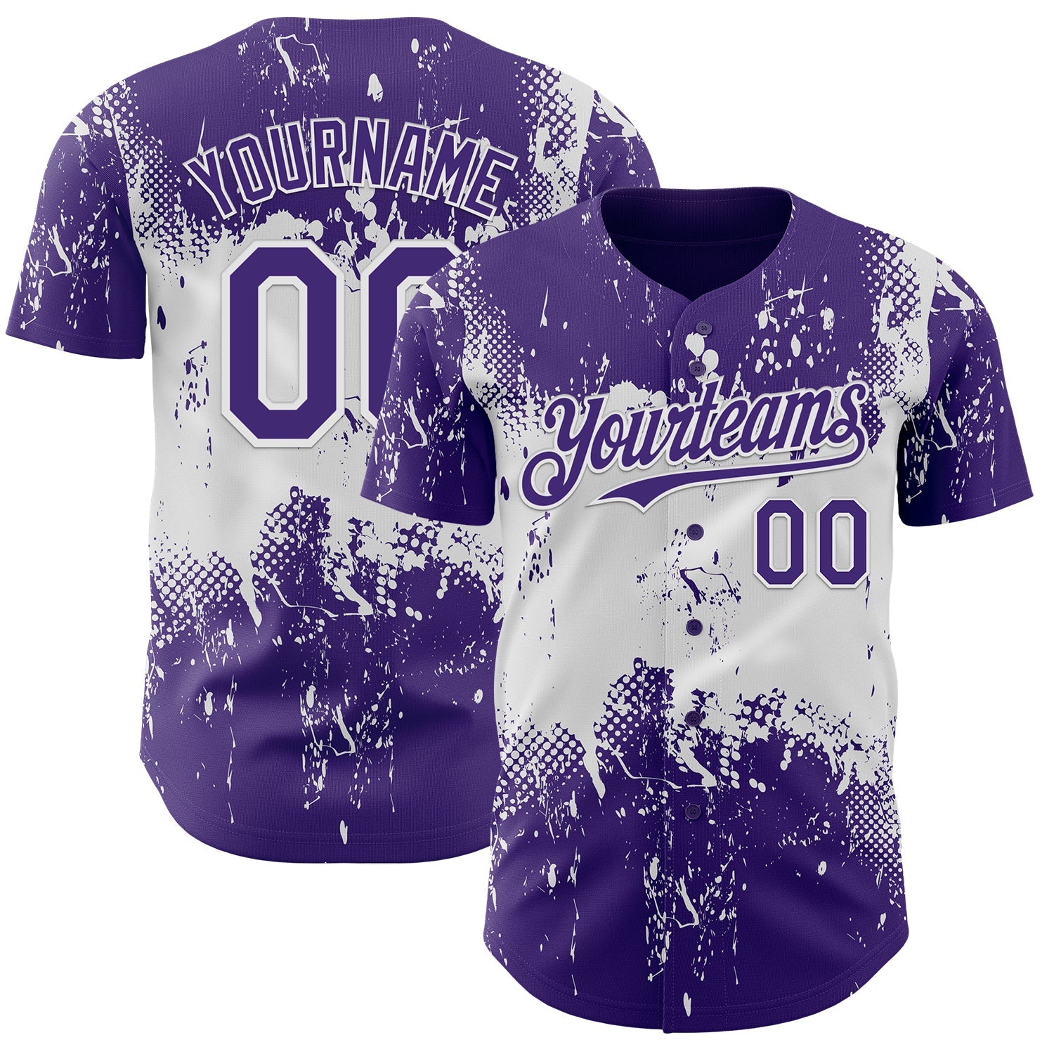 Custom Purple White Abstract Splatter Grunge Paint Authentic Baseball Jersey - Main View