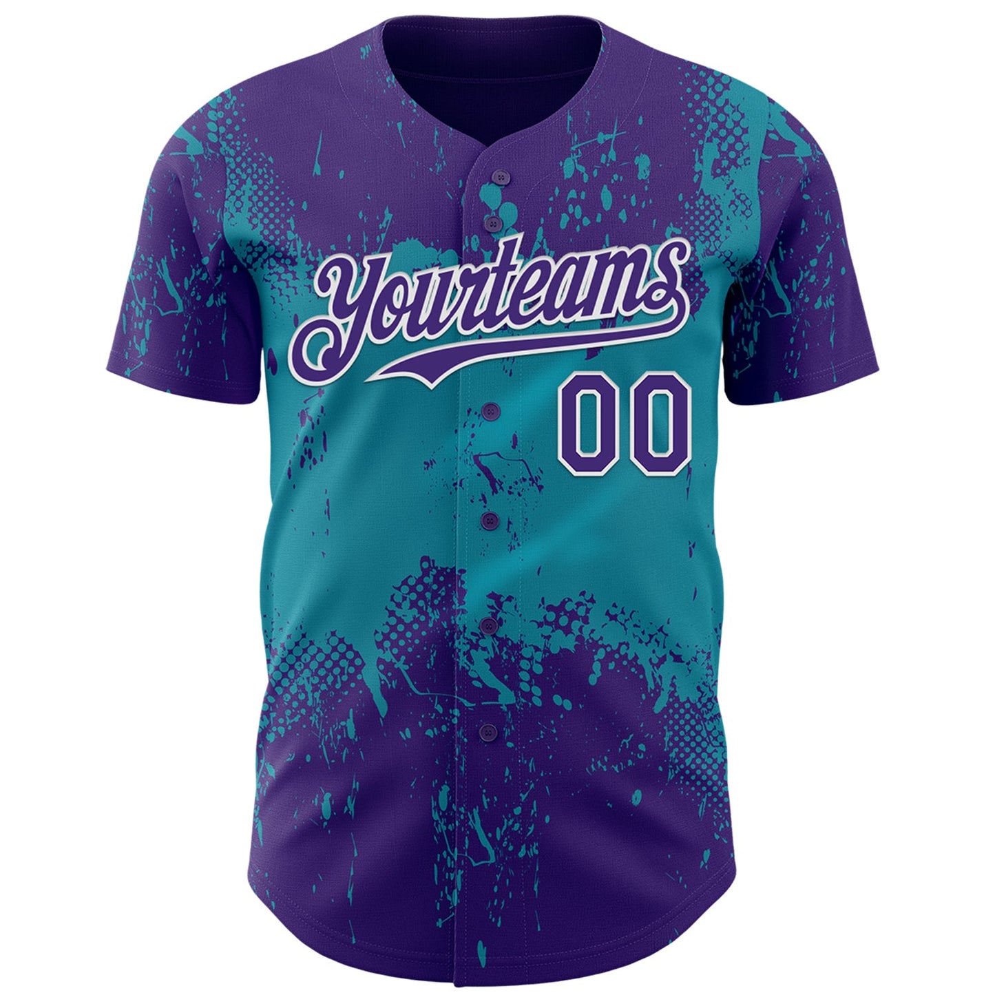 Custom Purple Teal-White Abstract Splatter Grunge Paint Authentic Baseball Jersey view 2