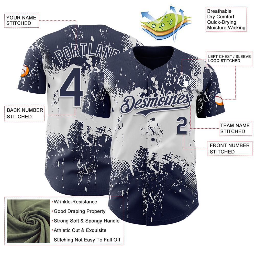 Custom Navy White Abstract Splatter Grunge Paint Authentic Baseball Jersey view 3