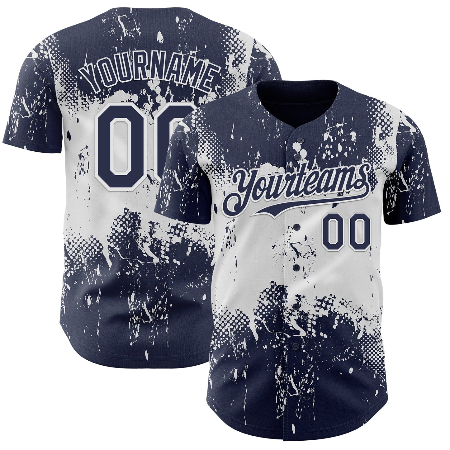 Custom Navy White Abstract Splatter Grunge Paint Authentic Baseball Jersey - Main View