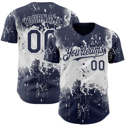 Custom Navy White Abstract Splatter Grunge Paint Authentic Baseball Jersey - Main View