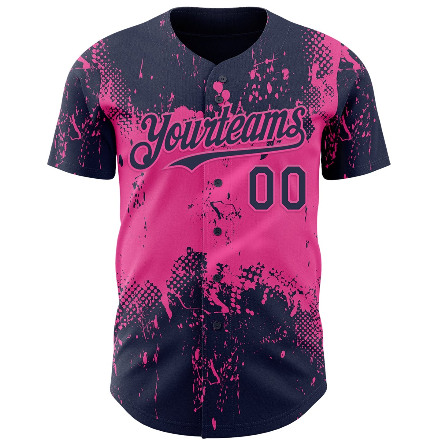 Custom Navy Pink Abstract Splatter Grunge Paint Authentic Baseball Jersey view 2