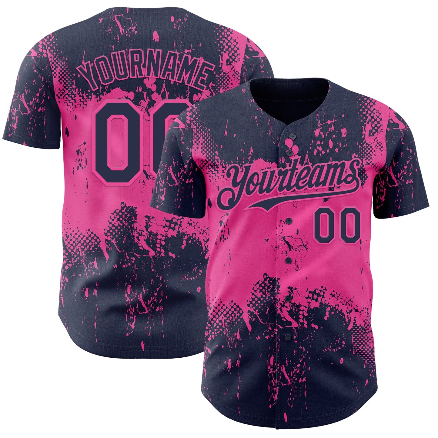 Custom Navy Pink Abstract Splatter Grunge Paint Authentic Baseball Jersey - Main View