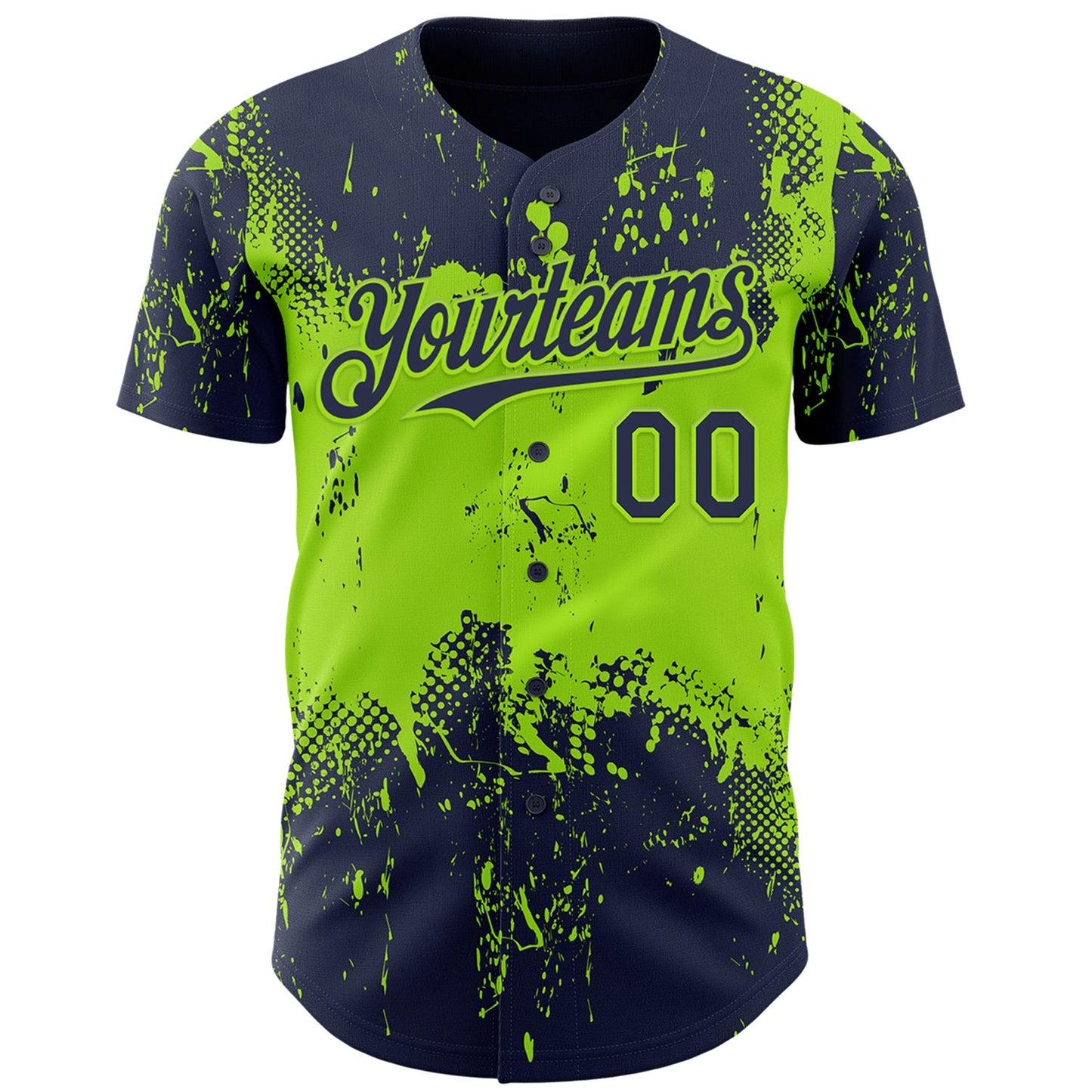 Custom Navy Neon Green Abstract Splatter Grunge Paint Authentic Baseball Jersey view 2