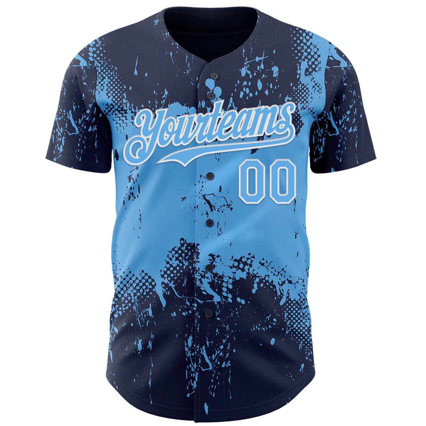 Custom Navy Sky Blue-White Abstract Splatter Grunge Paint Authentic Baseball Jersey view 2