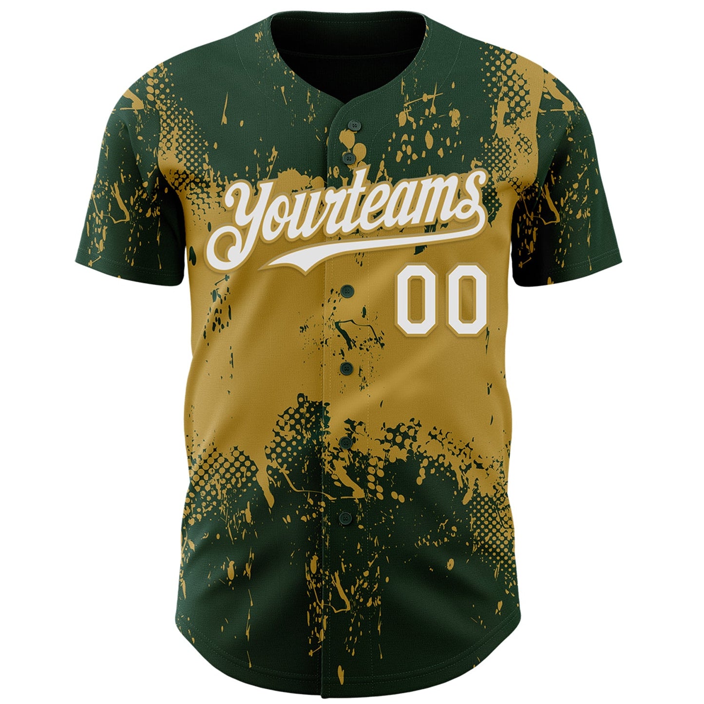 Custom Green White-Old Gold Abstract Splatter Grunge Paint Authentic Baseball Jersey view 2
