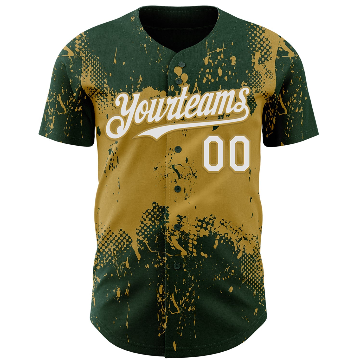 Custom Green White-Old Gold Abstract Splatter Grunge Paint Authentic Baseball Jersey view 2