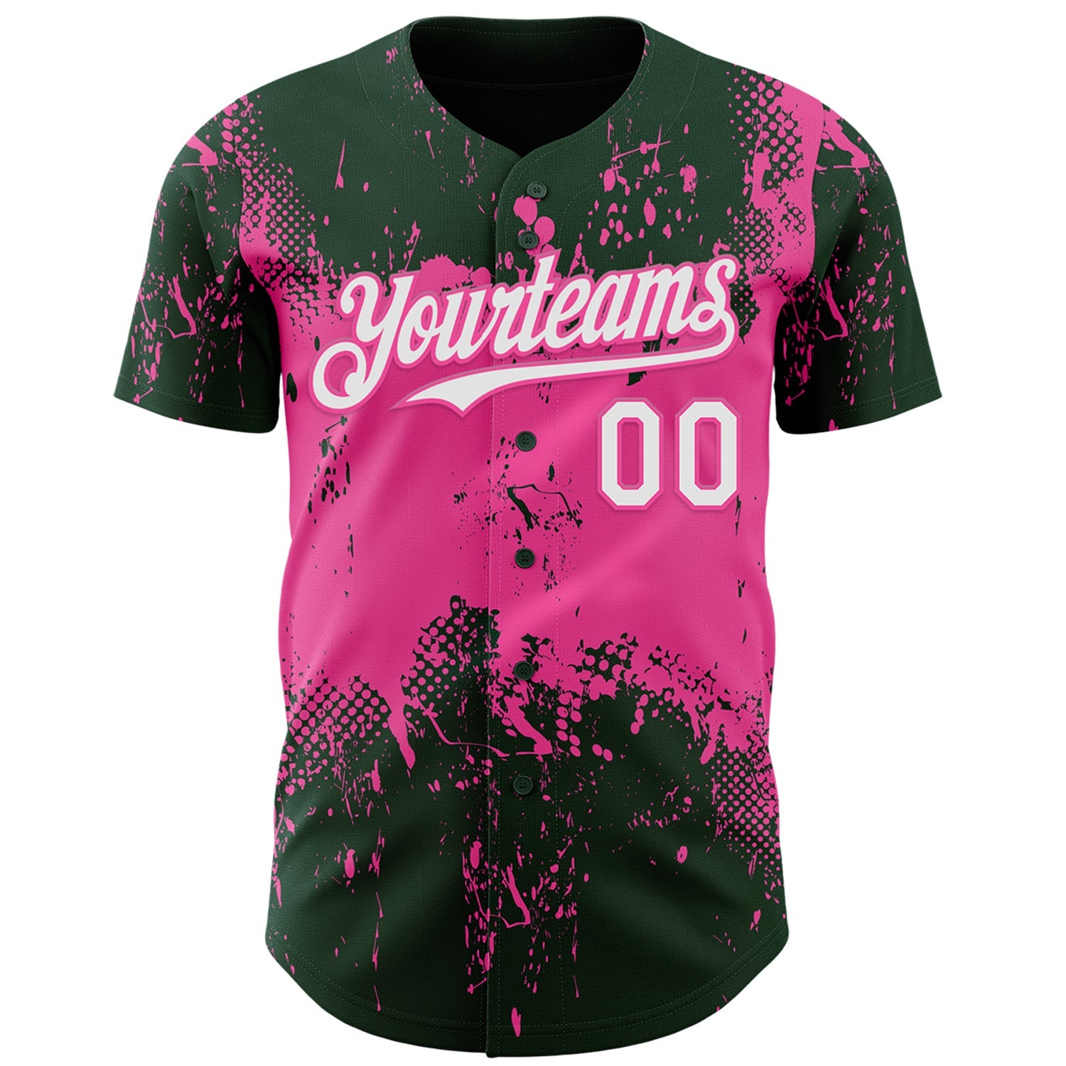 Custom Green White-Pink Abstract Splatter Grunge Paint Authentic Baseball Jersey view 2