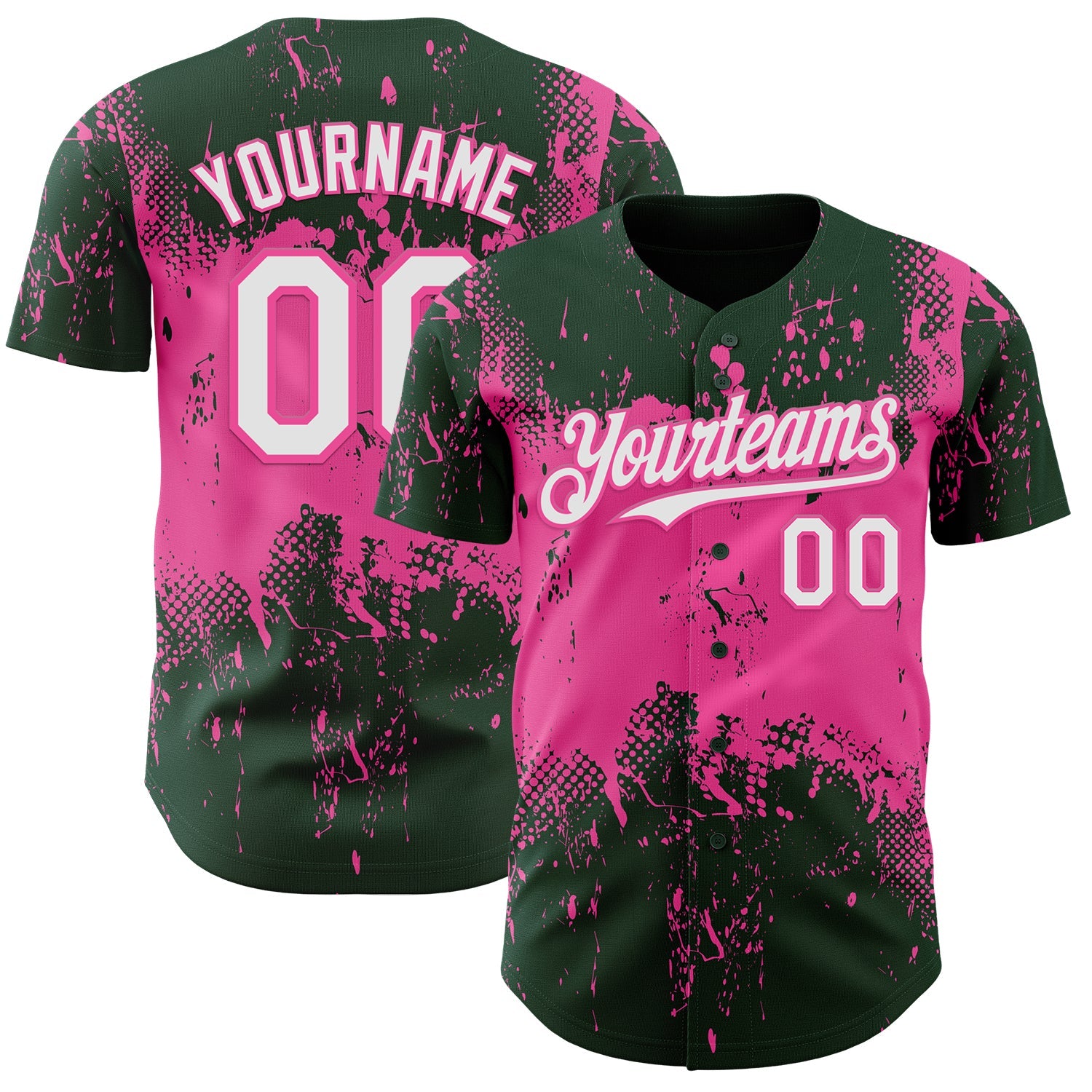 Custom Green White-Pink Abstract Splatter Grunge Paint Authentic Baseball Jersey - Main View
