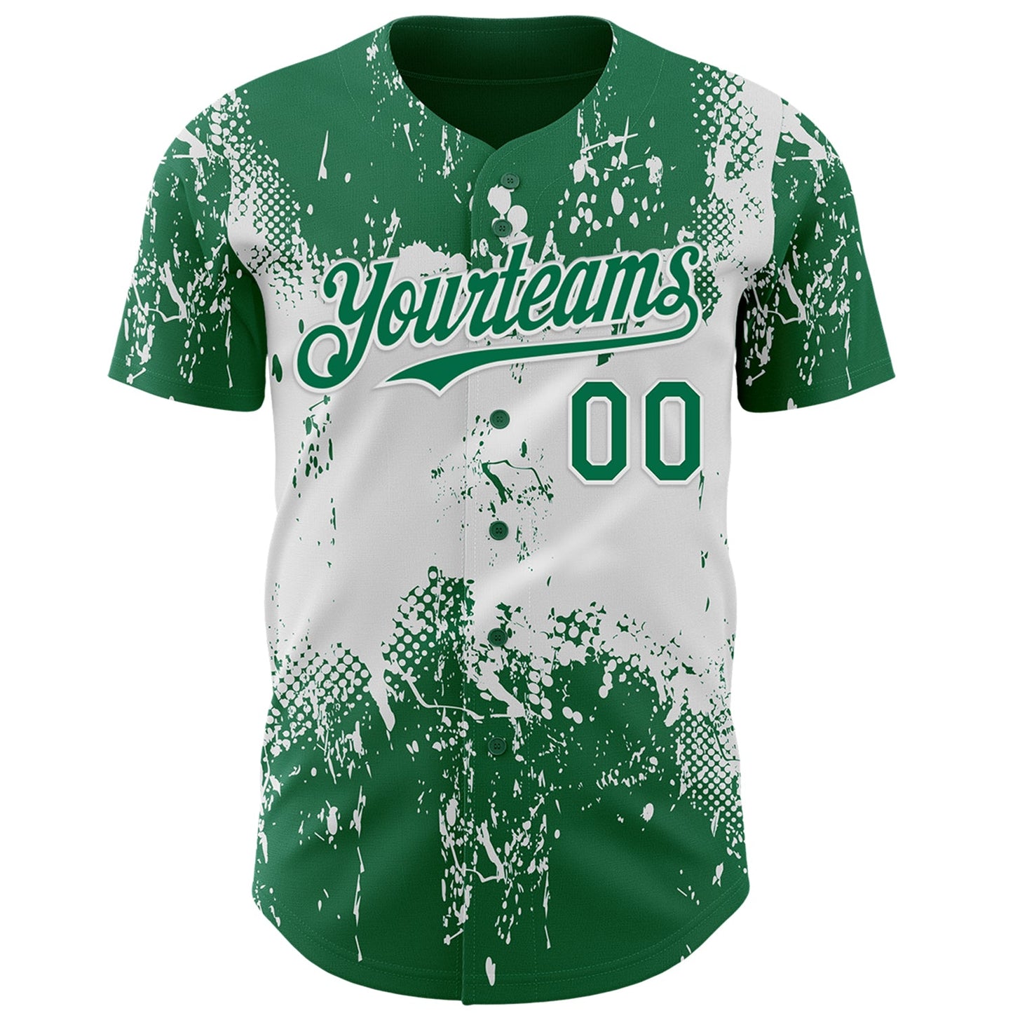 Custom Kelly Green White Abstract Splatter Grunge Paint Authentic Baseball Jersey view 2