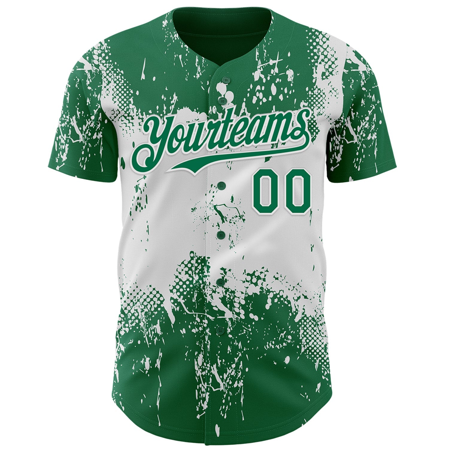 Custom Kelly Green White Abstract Splatter Grunge Paint Authentic Baseball Jersey view 2