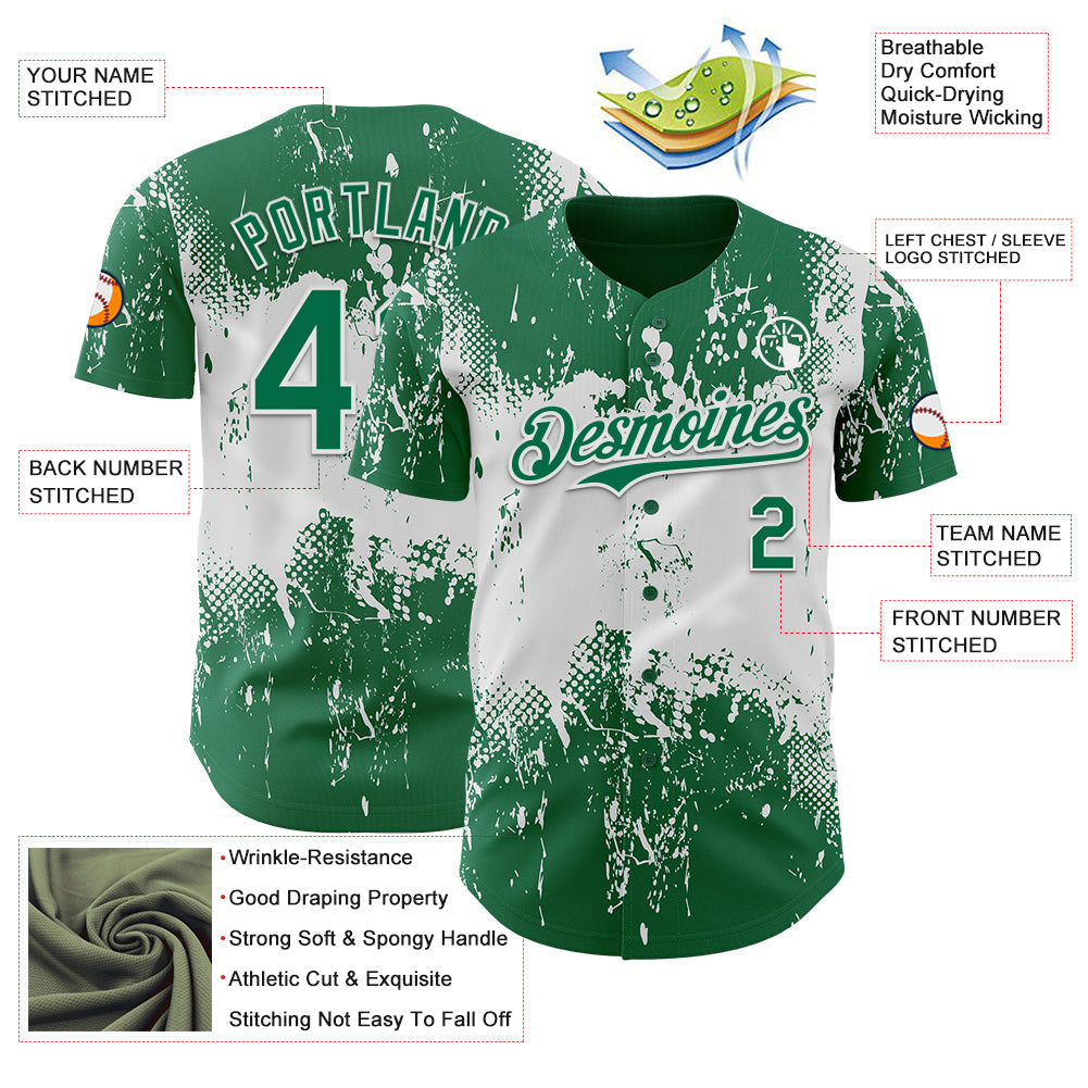 Custom Kelly Green White Abstract Splatter Grunge Paint Authentic Baseball Jersey view 3