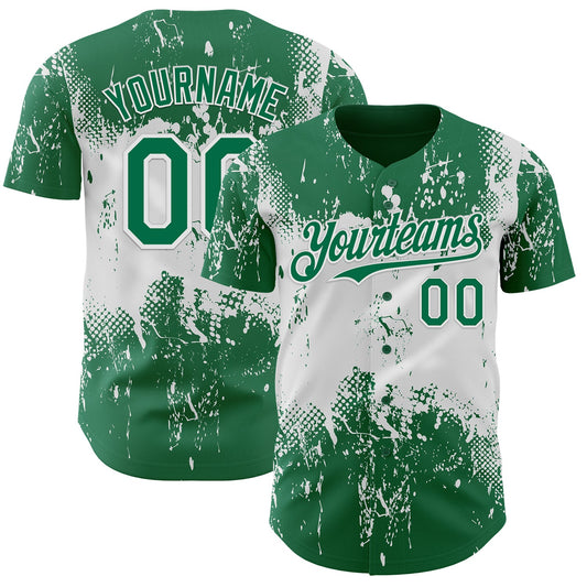 Custom Kelly Green White Abstract Splatter Grunge Paint Authentic Baseball Jersey - Main View