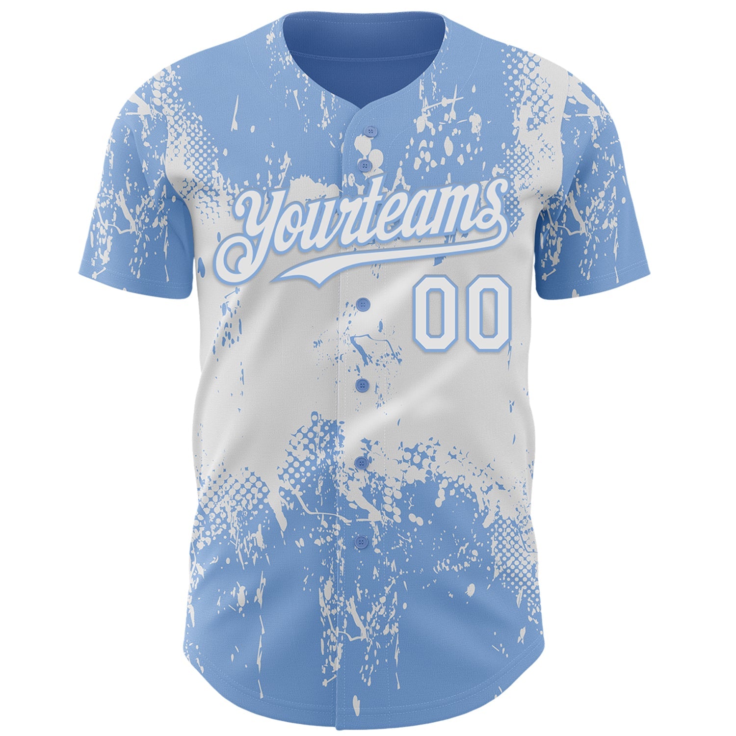 Custom Light Blue White Abstract Splatter Grunge Paint Authentic Baseball Jersey view 2