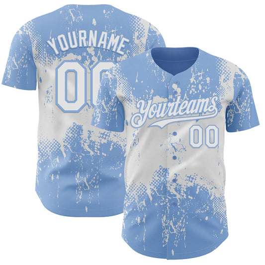 Custom Light Blue White Abstract Splatter Grunge Paint Authentic Baseball Jersey - Main View