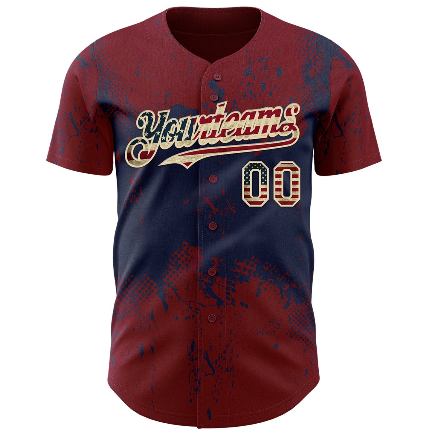 Custom Crimson Vintage USA Flag Navy-Cream Abstract Splatter Grunge Paint Authentic Baseball Jersey view 2
